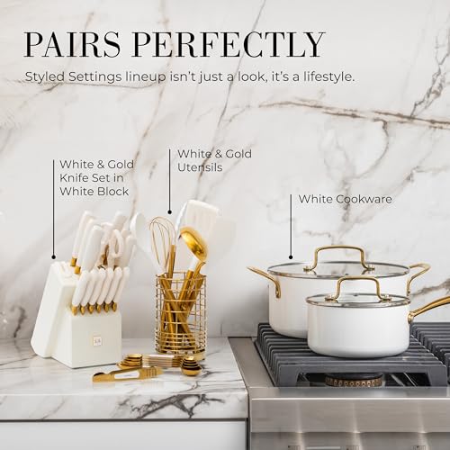 White and Gold Measuring Spoons with Leveler (White & Gold)