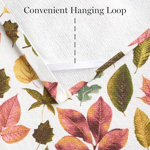 Autumn Harvest Falling Leaves Kitchen Towel 3 (Tan/Red/Green)