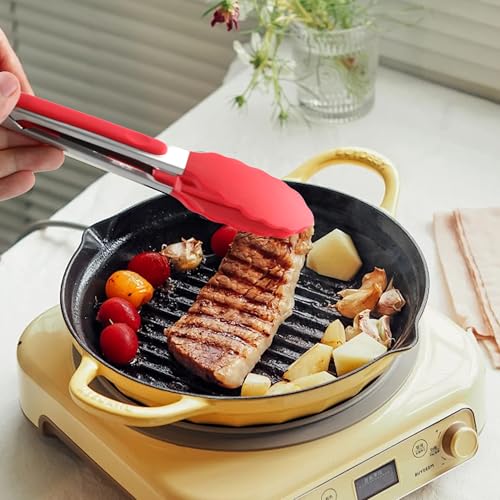 7 inch Mini Silicone Kitchen Tongs for Serving Food (Red)