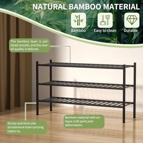 3 Tier Bamboo Long Shoe Rack (Black / 3-Tier(Long))