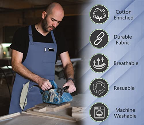 Aprons for Men (Dark Blue - 5 Pockets - Pack of 1 / Heavy Apron)