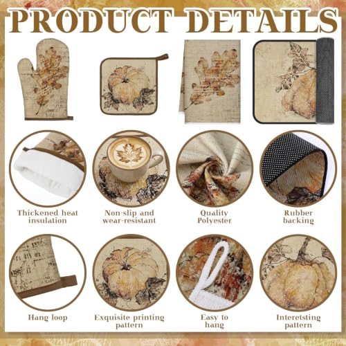 10 Pcs Fall Kitchen Decor Set Autumn Rustic Kitchen Rugs (Sepia / Rustic Fall)