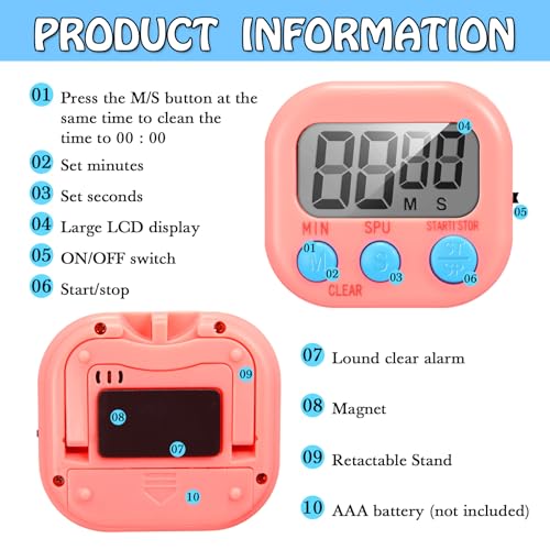 50 Pieces Digital Kitchen Timer Bulk (Pink, Orange)