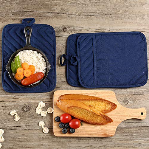 Oven Pot Holder with Pocket Cotton Heat Resistant Coaster Potholder Kitchen Hot Pad Oven Mitts for Cooking and Baking Square 7"x9" (Blue / 5 Count - Cotton)
