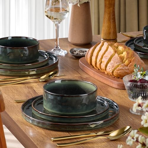 12 Pieces Stoneware Dinnerware Set (12-Piece / Moss Green)