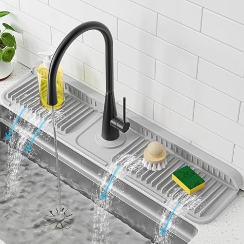 24 Inch Faucet Mat for Kitchen Sink Splash Guard (Light Grey / 23.6" x 5.5")