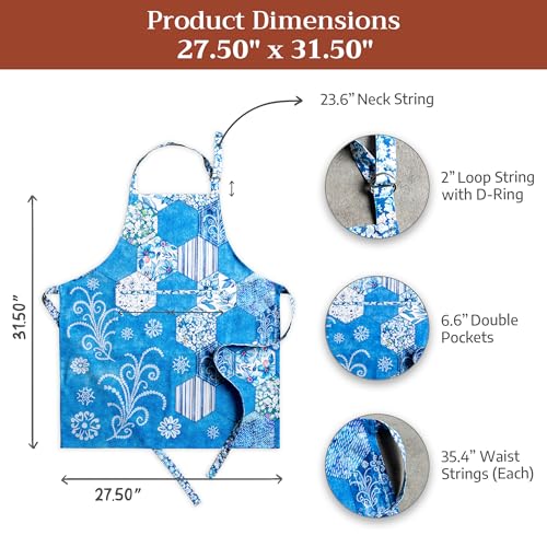 Aprons for women with Pocket 100% Cotton Pack of 1 (145 - Summer Blues)