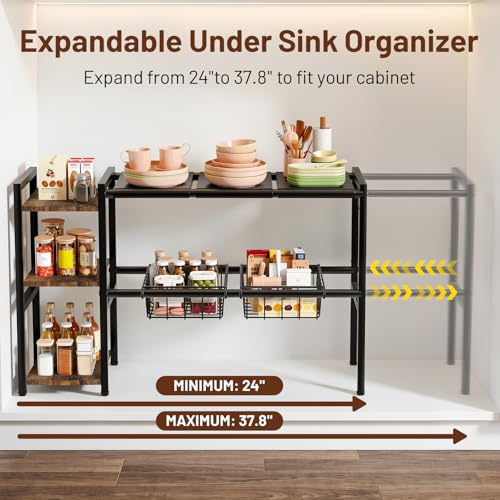 Expandable Under Sink Cabinet Organizer Rack and Storage Shelf