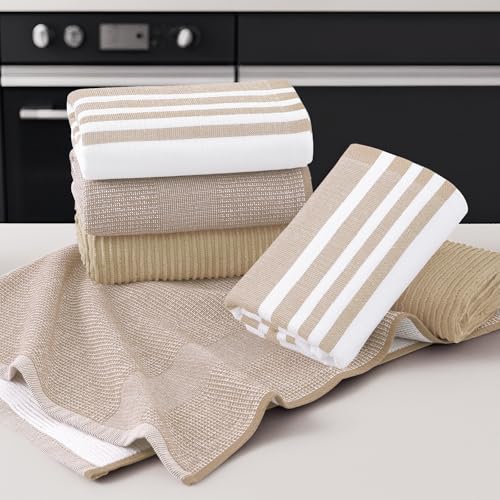 Cotton 380 GSM Premium Kitchen Towels (Khaki / 18" X 28" - 3 Pack)