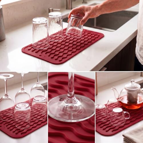 Silicone Dish Drying Mat for Multiple Usage (Red / 12"L x 6"W)