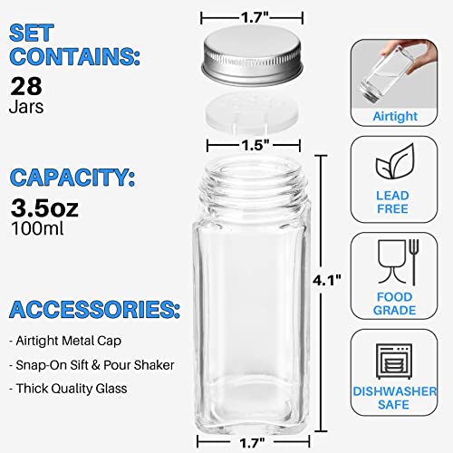 28 Pcs Clear Glass Spice Jars