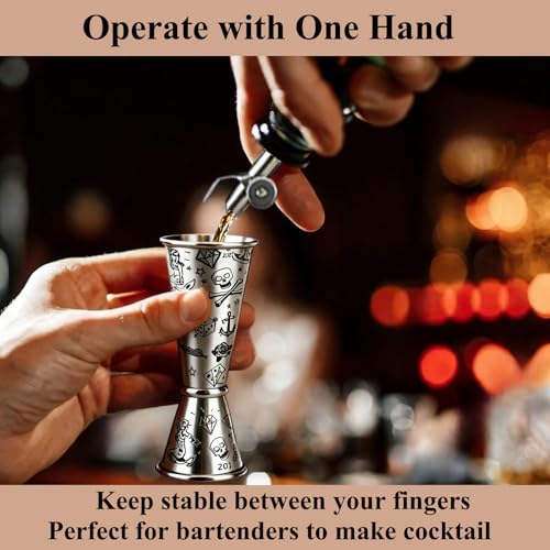Jigger for Bartending (1 Jigger+ 2 Pourers with Caps / Printing Carving)