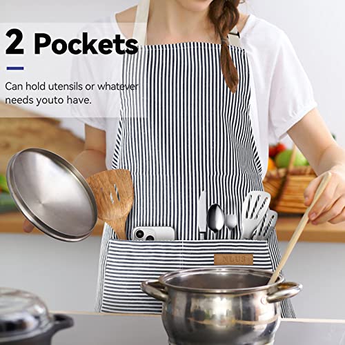 2 Pack Cooking Aprons for Women with Pockets (Navy Blue)