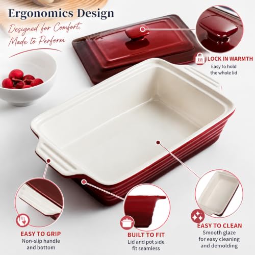 4.5 Quart Ceramic Casserole Dish with Lid (Gradient Red)