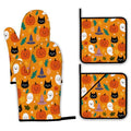 Halloween Pumpkins Oven Mitts and Pot Holders Set (Halloween Pumpkins Ghosts Black Cats)