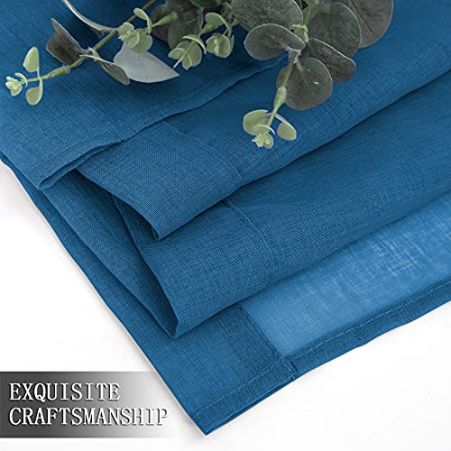 Short Sheer Curtain Linen Textured Bedroom Curtains Sheer Light Filtering Rod Pocket Voile Curtain for Living Room (54"W x 54"L (Pack of 2) / Classic Blue)