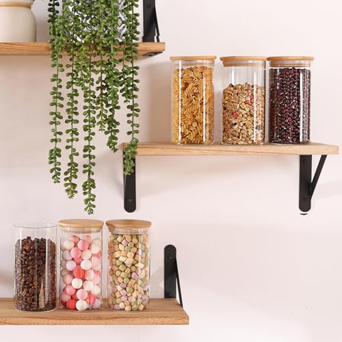 6pcs Glass Food Storage Containers with Bamboo Lids (round-0.6qt*6pcs)