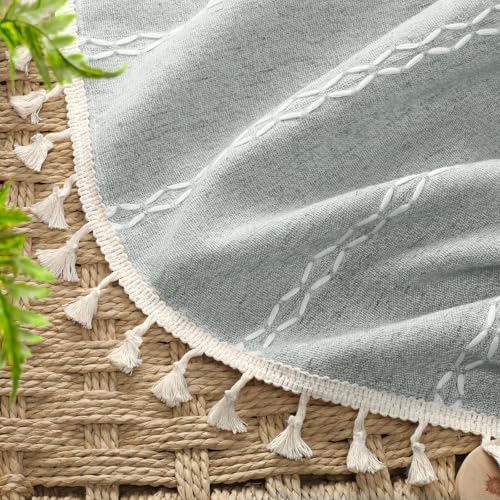 Teal 100% Boho Blackout Curtains 63 Inch 2 Panels with Tassels (Teal Green / 52"W x 63"L (Pack of 2))