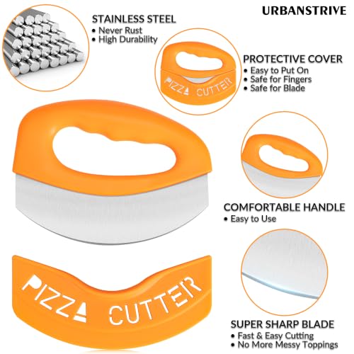 Heavy Duty Stainless Steel Pizza Cutter with Cover (Orange)