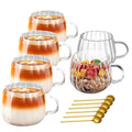 12oz Clear Glass Coffee Mugs Set of 6 Ribbed Coffee Cups With Handles Modern Cute Glass Tea Mug Cup for Hot Beverage (Ribbed)