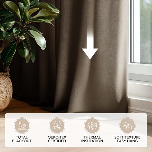Pinch Pleated 100% Blackout Linen Curtains 84 Inch for Living Room (Cafe Brown/Linen Total Blackout / 60"W x 84"L (Pack of 1))