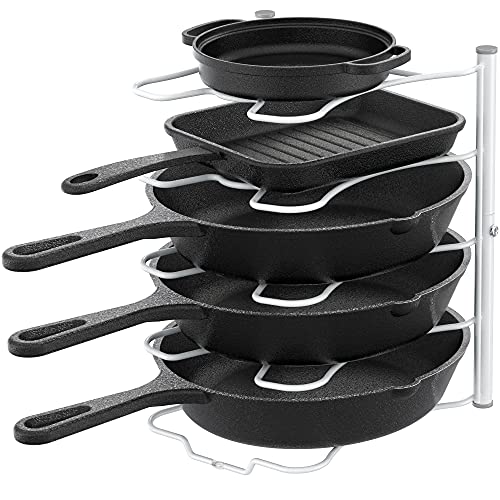 Pan Organizer Rack for Kitchen Cabinet and Counter (White)