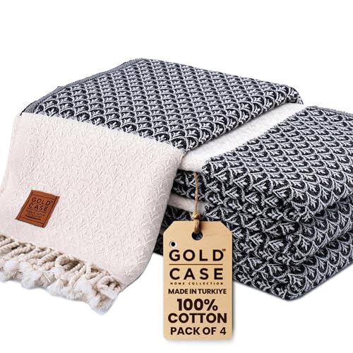 Gold CASE Turkish Beach Towel Set of 4 (Black / 67x38"-Helen)