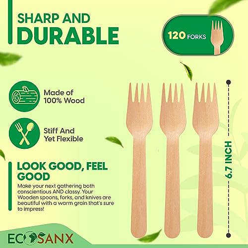 120 PCs Wooden forks for eating 6.3" Splinter Free Compostable Forks