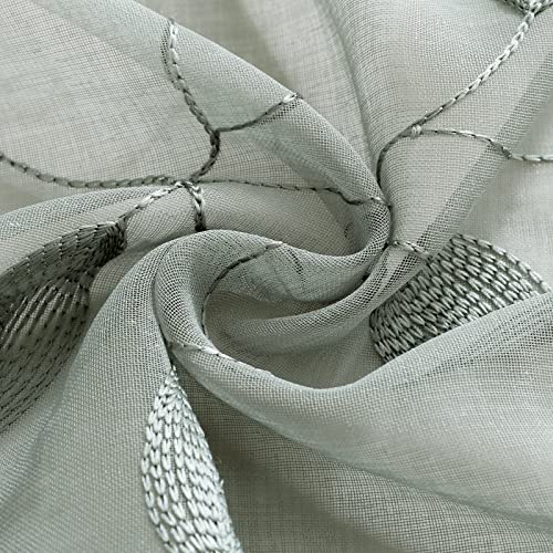 Sage Green Kitchen Tier Curtains Leaf Embroidered (30"W x 24"L (Pack of 2) / 1-sage Green)