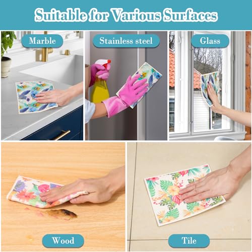 Swedish Dishcloths for Kitchen Dishes (8 Pack-colorful Florals)