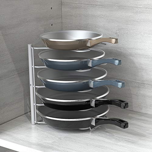 Pan Organizer Rack for Kitchen Cabinet and Counter (White)