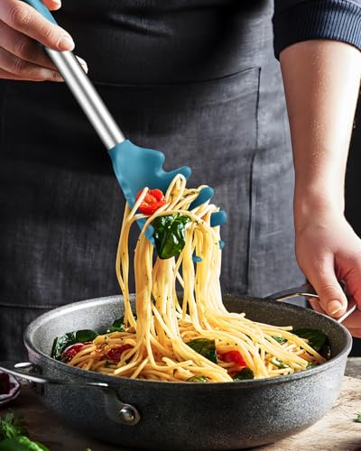 Silicone Spaghetti Spoon and Pasta Tong (Blue)