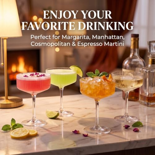 4 Pcs Ribbed Coupe Glasses (10 oz)