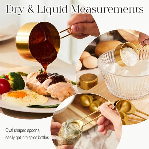 Golden 304 Stainless Steel Measuring Cups and Spoons Set (Shiny Gold / Set of 8)