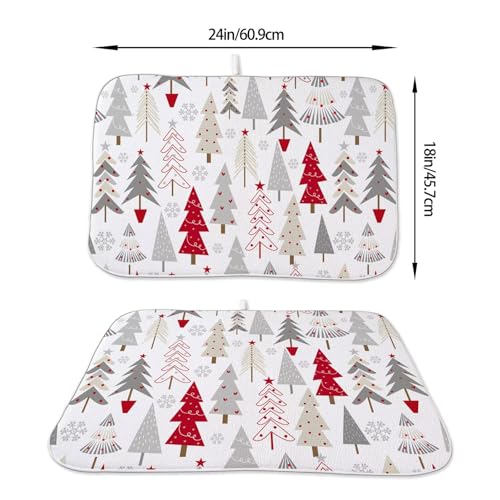 Christmas Decor Dish Drying Mat 18 x 24 inch Geometric Colorful Christmas Tree Pine Trees Decorative Drying Mats Microfiber Absorbent Dish Washable Draining Mat for Kitchen Counter (24" x 24" / Christmas1)