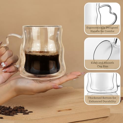 Double Wall Glass Coffee Mugs Set of 2 (Clear mug-16.9oz)
