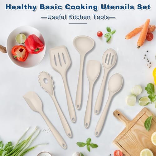 Silicone Cooking Utensil Set of 7 (Khaki)
