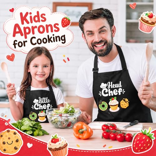 2 Pack Parent and Child Aprons Set Mommy and Me Aprons Black (Black)