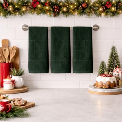 Dark Green Kitchen Hand Dish Towels (Dark Green Textured)