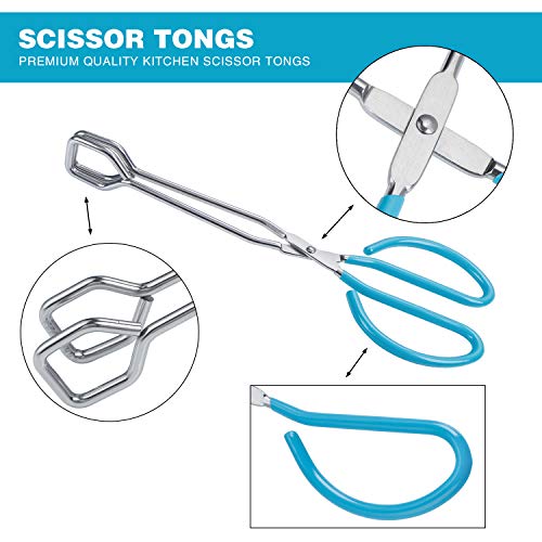 Scissor Tongs Heavy Duty Cooking Tongs with Soft Handles (blue 10")