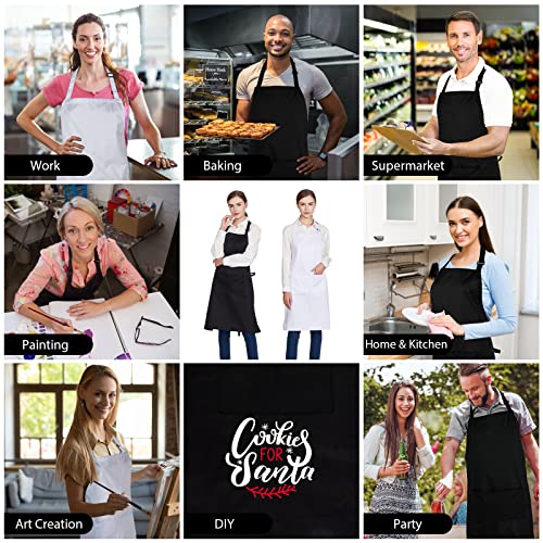 4 Pack 100% Cotton Aprons with 2 Pockets Cooking Chef Kitchen Adjustable Bib Apron for Women Men (White)