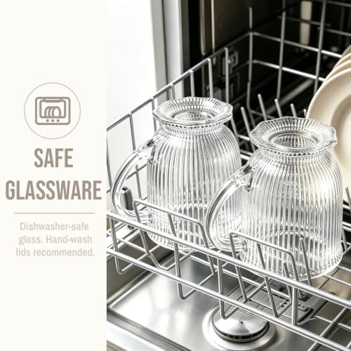 16oz Glass Coffee Mugs with Handles and Spoon Set of 4 Ribbed Mug (Ribbed)