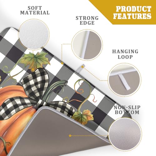Fall Drying Mats for Kitchen Counter Fall Pumpkin Dish Drying Mat 18 x 24 Inch Autumn Black White Buffalo Check Dish Rack Mat Drainer Pad Thanksgiving Absorbent Microfiber Table Mat for Coffee Bar (Fall Pumpkin-Black White Buffalo Check / 18" x 24")
