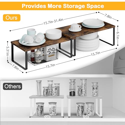 Cabinet Shelf Organizers (4pcs 7.8" D x 15.7" W x 5.31" H / Black and Brown)