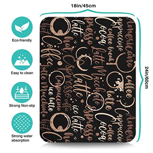 Coffee Bar Mat Accessories for Countertop Absorbent Hide Stain Rubber Backed Dish Drying Mats for Kitchen Counter Draining Pad Decor Gift (black-2 / 18" x 24")