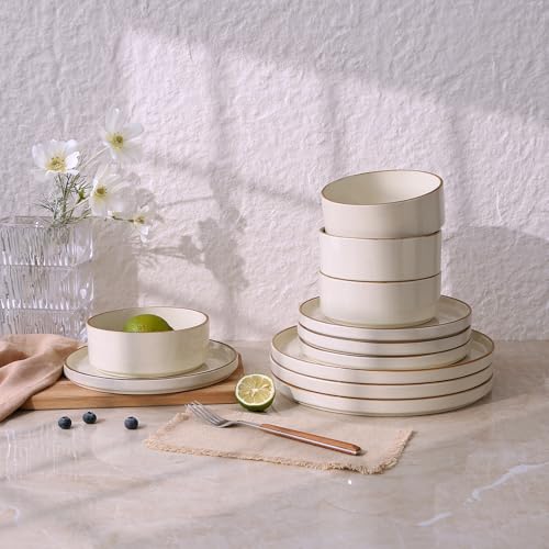 Nebula 24 Piece Dinnerware Set (Vanilla White with Brown Rim / Service for 8 (Standard Dinner Set))