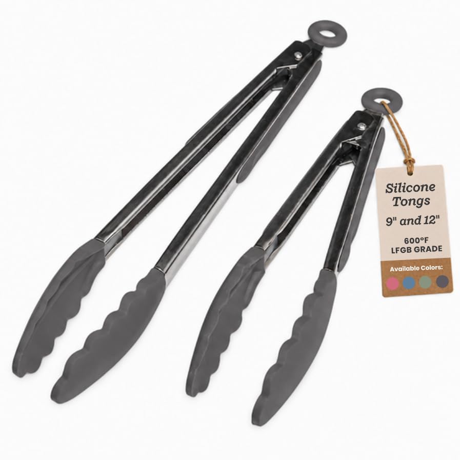Starpack Get a Grip Silicone Kitchen Tongs (Set of 2 (9" & 12") / Gray/Black)