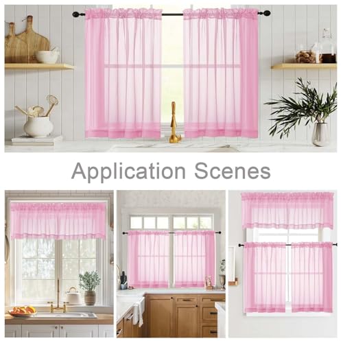 Kitchen Curtains 24 Inch Length Tier 2 Pieces (Pink / 42"W x 24"L (Pack of 2))
