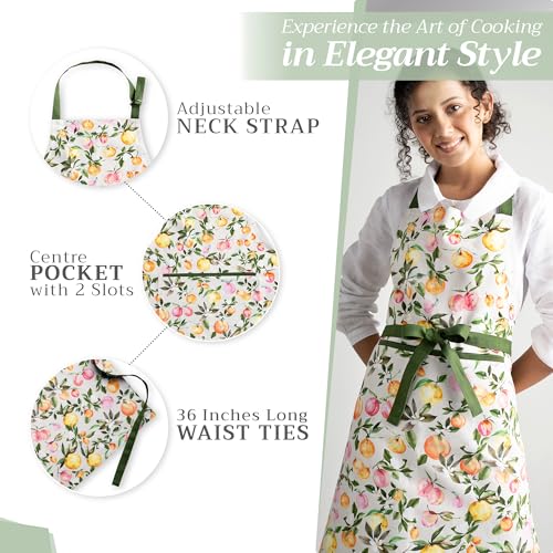 Aprons for women with Pocket 100% Cotton Pack of 1 (058 - Soleil Fruite)