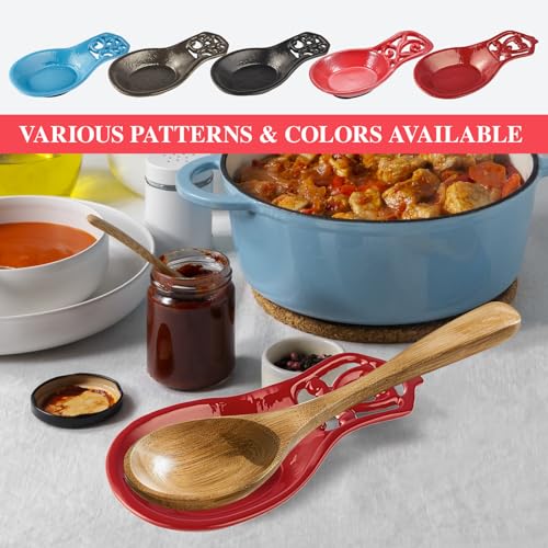 Cast Iron Spoon Rest (Red / Dense Scrollwork)